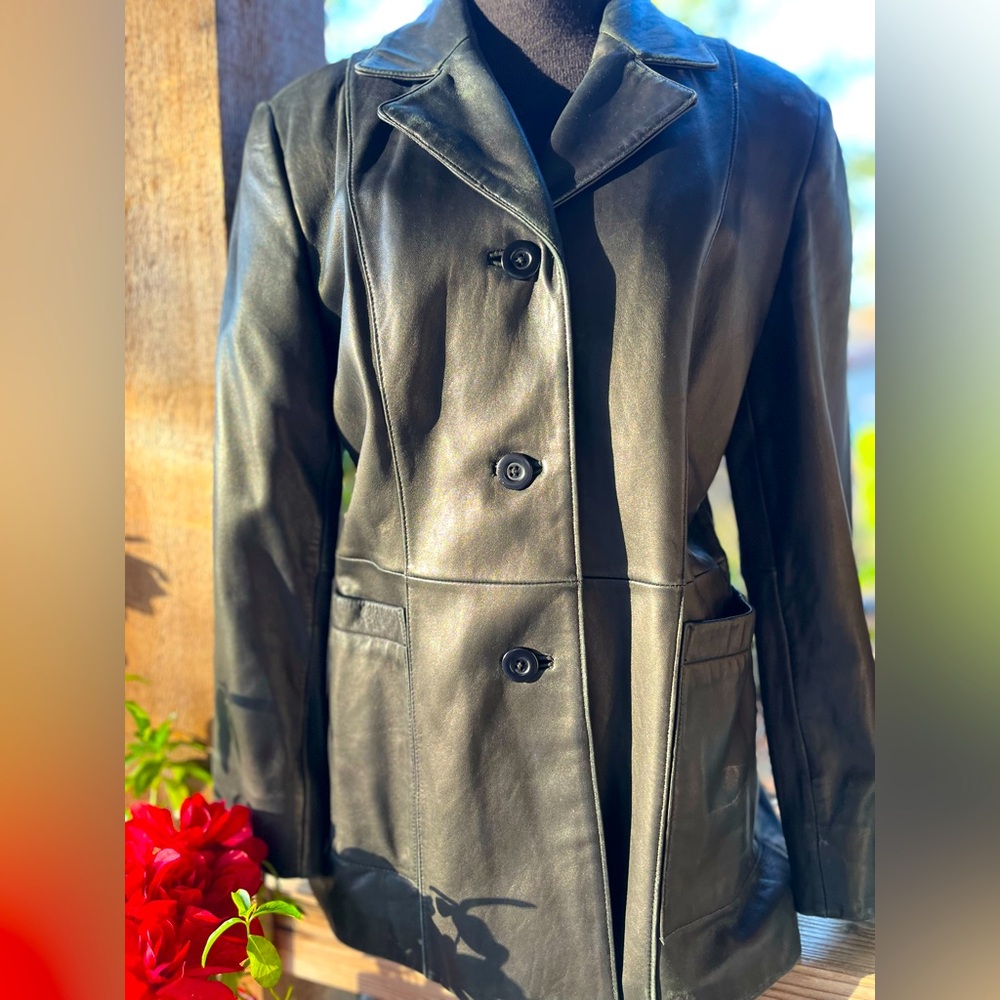 Vintage Classiques Entier Buttery Soft Black Leather Button Front Lined Jacket S